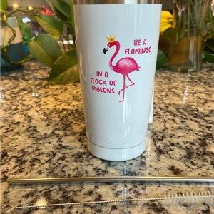 Flamingo Design White Tumbler Gift Set